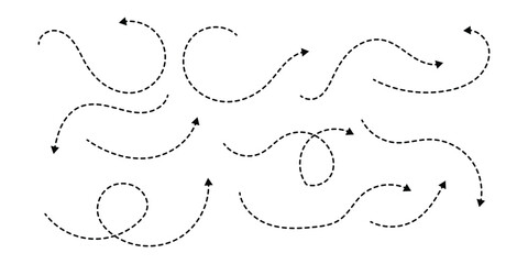 Squiggle line dashed arrow. Dash curved vector editable stroke arrow. Isolated on white background. Vector illustration