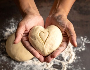 Hands holding heart-shaped dough