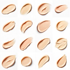 Collection of silky cream smear on a white surface.