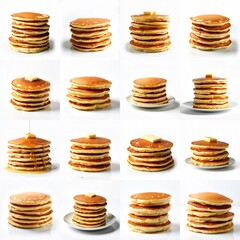 Collection of a stack of pancakes against white background