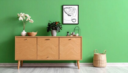 Obraz premium Chest of Drawers with a Green Wall Mockup