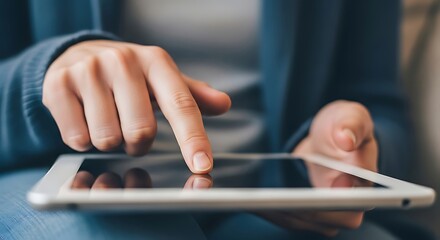 Close Up Of Person Using A Digital Tablet For Browsing And Online Activities