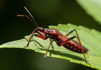 Fototapeta premium Side view of the bug perched on a leaf