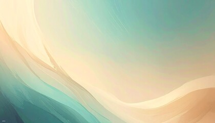 Abstract digital artwork with flowing, blended colors. Soft gradients of teal, beige, and light brown create a textured, ethereal feel, resembling clouds or water. 