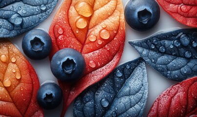 Vibrant blueberries and colorful autumn leaves