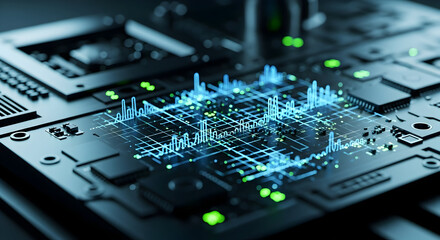 High tech motherboard with glowing data stream for cutting edge innovation and modern technology solutions