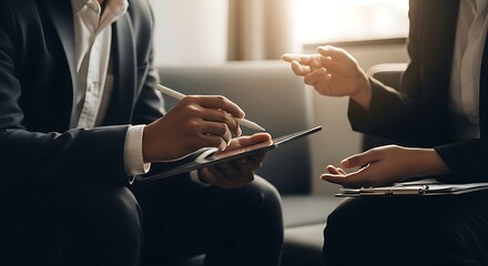 Business Professionals Collaborating on a Digital Tablet During a Meeting