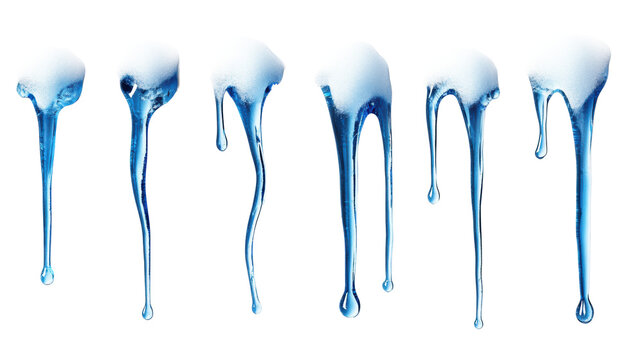 Icicles with snow caps on transparent backdrop