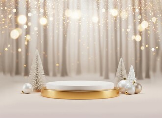 Christmas podium for products showcase, promotional sale, in golden and beige color