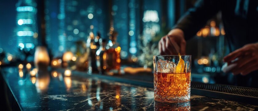 Dynamic bartender in motion mixology event at a cocktail bar a captivating mix of art and skill