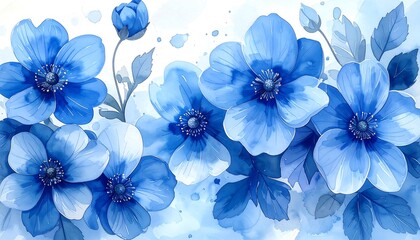 Floral watercolor, soft blues