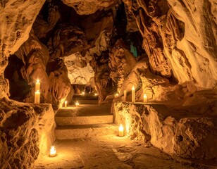 Illuminated cave steps
