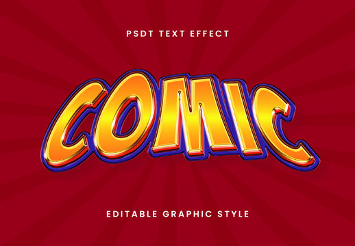 Yellow And Blue 3D Chrome Bevel Superhero Text Effect Outlined Pop Art Font