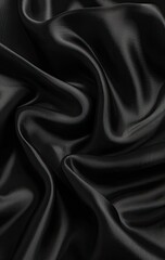 Fototapeta premium Close-up of dark, lustrous fabric showing deep folds and ripples, creating a dramatic and luxurious texture
