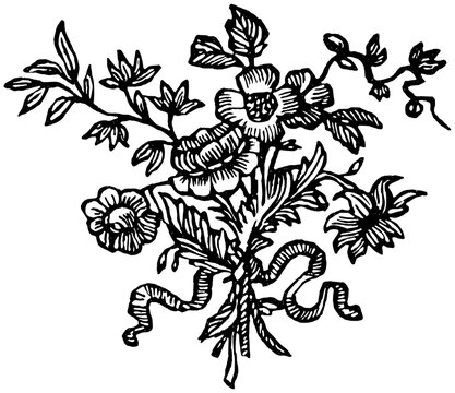 Vintage floral tailpiece (cul-de-lampe). It is a small, purely decorative ornament placed at the end of a chapter to mark closure.