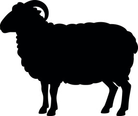 Silhouette of a majestic ram with curved horns against a clean backdrop vector