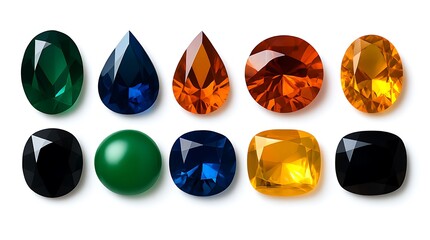A set of elegant ring stones in different shapes, cuts, and colors, showcasing brilliance, clarity, and detail, ultra HD, high resolution, isolated object