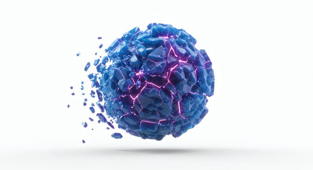 Digital Sphere Explosion Abstract blue and purple broken sphere on white background, concept