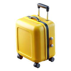 A bright yellow suitcase with black trim and wheels, isolated on transparent background