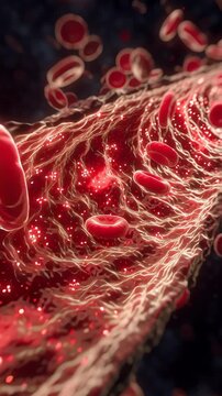 The Bloodstream: A detailed view showcases blood cells streaming through a vein. The vivid imagery evokes the essence of biological intricacies, presenting a dynamic scene of health and life.