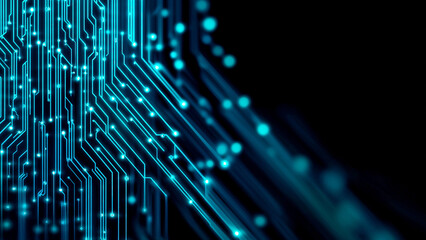 Obraz premium Glowing Neon Blue Circuit Pattern with Jagged Digital Flow and Futuristic Innovation Speed