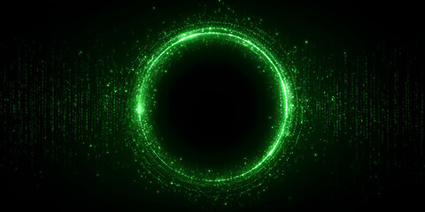 Green glowing circle of digital data in futuristic cyber style