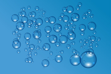 Realistic soap bubbles isolated on light blue background. Set of soap bubbles with rainbow reflection.
Abstract floating soap bubbles. Water drop,