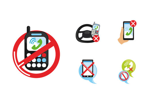 Colorful Phone Ban Smartphone Prohibition Call Warning Icons Set