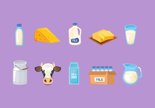 Colorful Milk Industry Illustrations Set