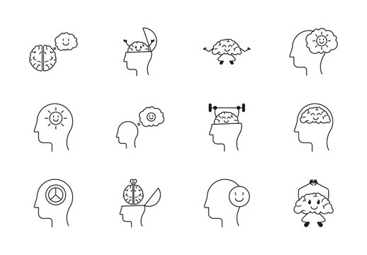 Black And White Happy Mind Icons Set