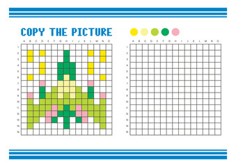 Copy the picture grid drawing worksheet for kids. Pixel art spacecraft