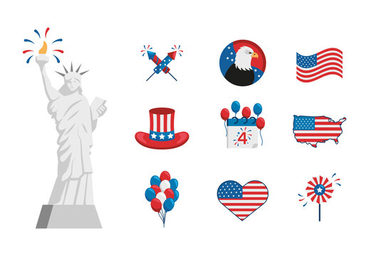 Red And Blue 4th of july celebration Illustration Set