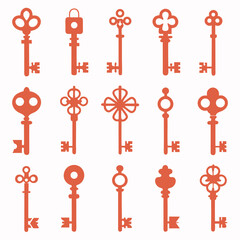 A grid of twelve vintage keys arranged in four rows