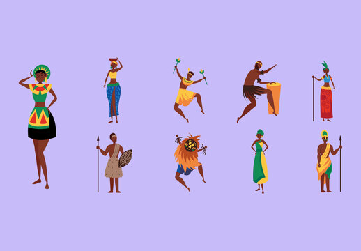 Colorful African Traditional Culture Illustrations Set