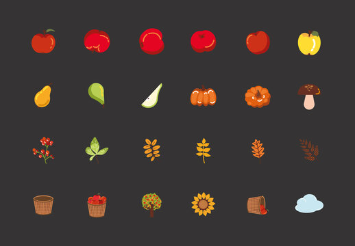 Colorful Autumn Nature Illustrations Set