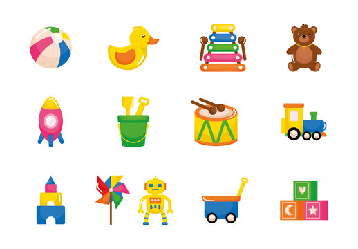 Colorful Baby Toys Illustrations Set