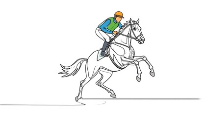 A jockey and horse in mid-stride, depicted in a dynamic line art style.