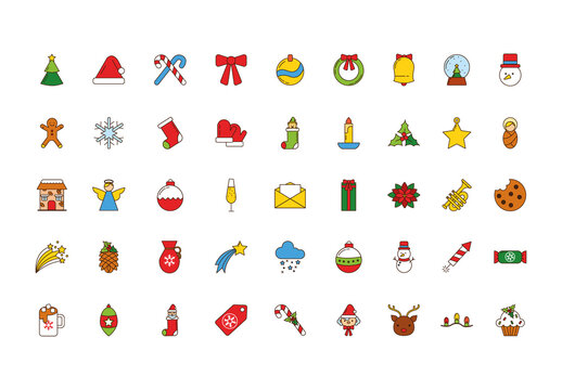 Colorful Christmas Celebration Icons Set