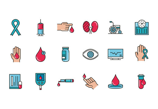 Colorful Diabetes Awareness Icons Set