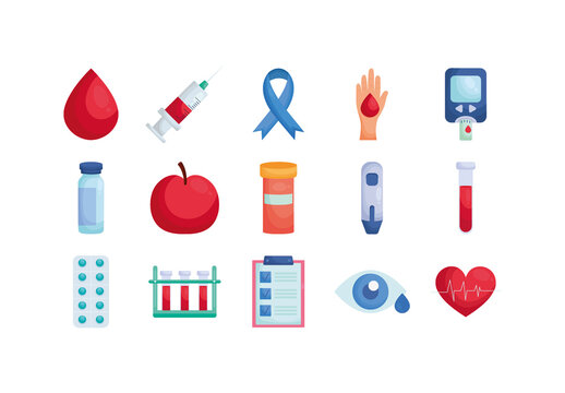Colorful Diabetes Health Icons Set