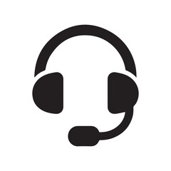 Black Silhouette of a Customer Service Headset with Microphone on White Background