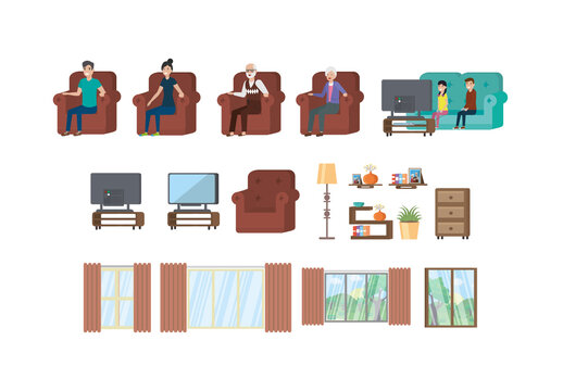 Colorful Home Family Illustrations Set