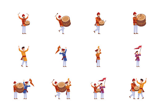 Colorful Ganesh Chaturthi Festival Celebration Illustrations Set