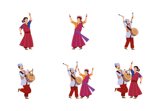 Colorful Ganesh Chaturthi Festival Dance Illustrations Set