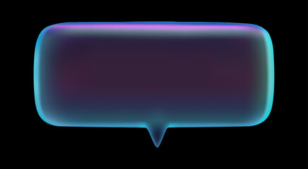 3D rectangular neon chat bubble isolated on dark background for template and futuristic interface design