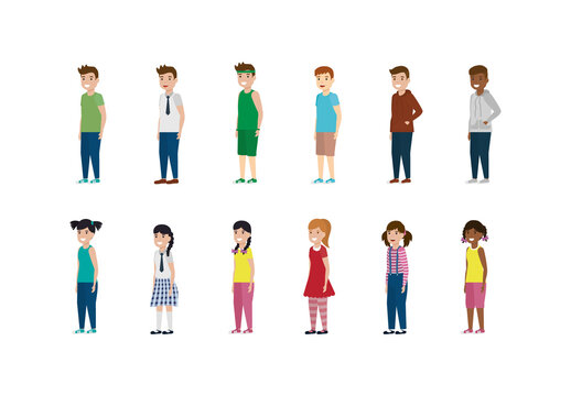 Colorful Children Students Characters Illustrations Set