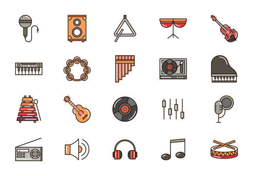 Colorful Music Instruments Icons Set