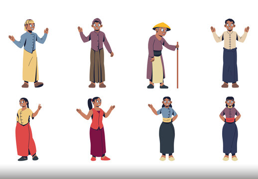 Colorful Myanmar People Culture Illustrations Set