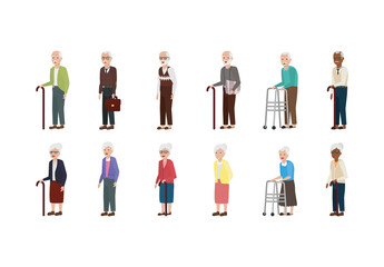 Colorful People Seniors Grandparents Illustrations Set