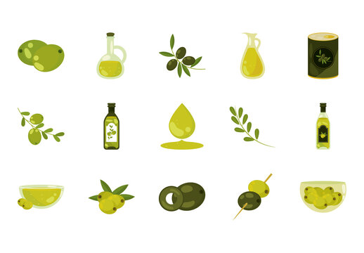 Colorful Olive Oil Illustrations Set
